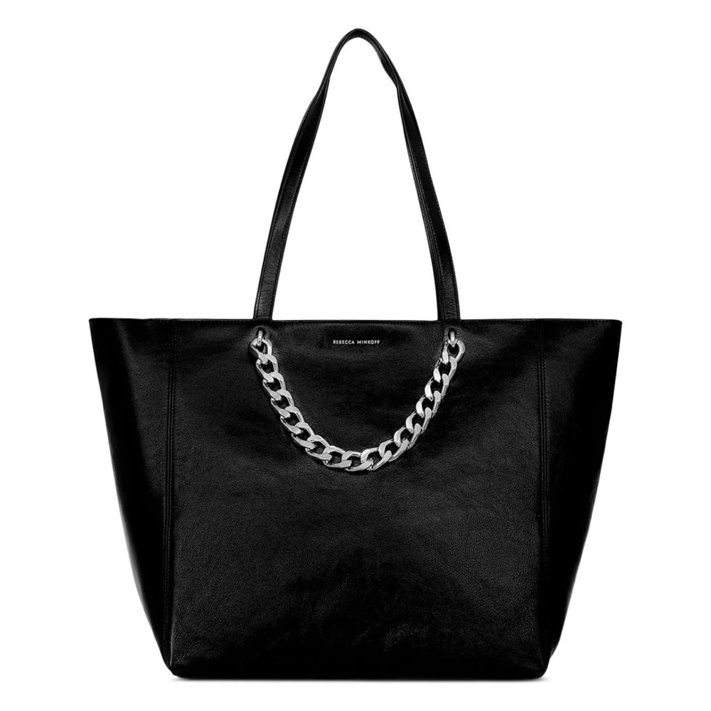 Rebecca Minkoff Shiny Black Tote with Silver Chain